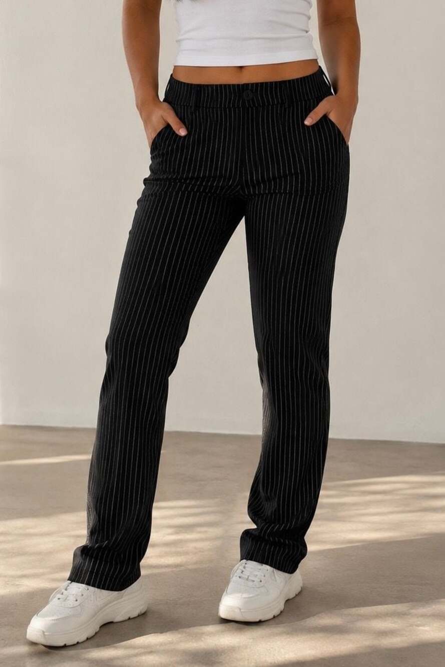 Betabrand Black Pinstripe Petite Dress Pants Size M